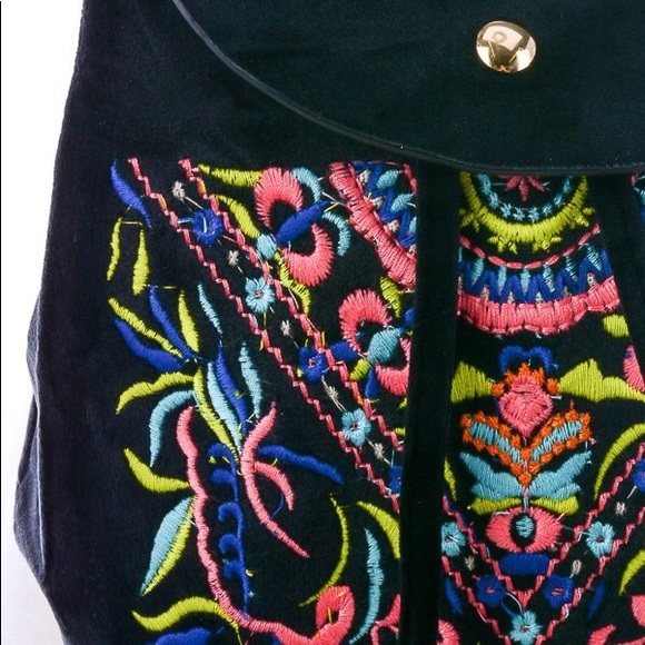 Black Velvet Embroidered Mini Backpack - Picture 2 of 3